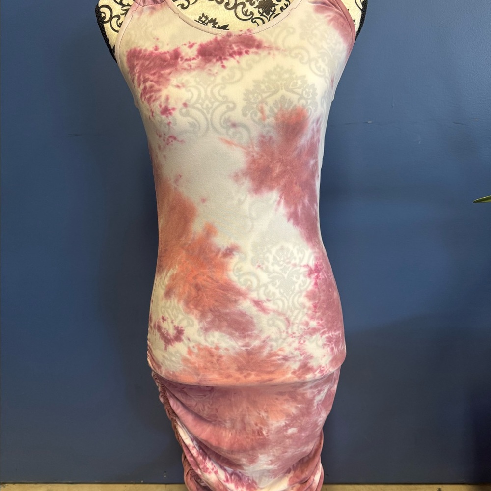 Derek Heart Pink and White Tie-Dye Midi Dress